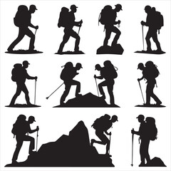 Naklejka premium set of vector various hikers silhouettes