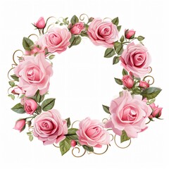 Naklejka premium Elegant Roses Wreath Border Watercolor Clipart for Creative Designs