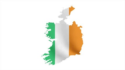 The Flag of IRELAND Waves Within Its Map with Beautiful Animation