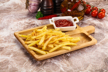Golden French fries potato with sauce