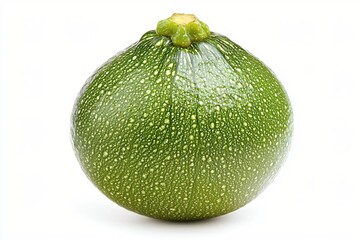 Fresh Green Round Zucchini on White Background Close Up Studio Shot of Summer Vegetable
