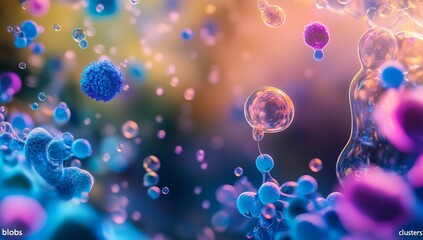 Microscopic cellular interaction, vibrant background, research