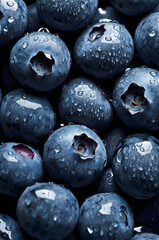 Blueberry Bliss: A close-up shot of fresh blueberries, glistening with dew drops, creates a vibrant and appetizing image. The deep blue hue and glistening texture are captivating. 