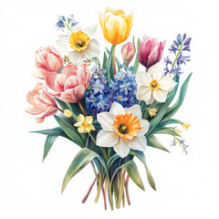Illustration with daffodils, tulips exudes joy of spring