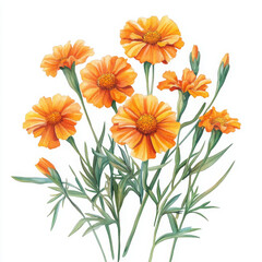 Fototapeta premium Orange floral blossom, watercolor freshness and happiness