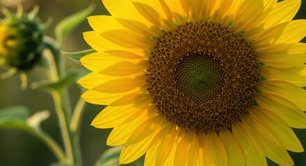 Close-up of vibrant yellow sunflower bloom in sunlit field
