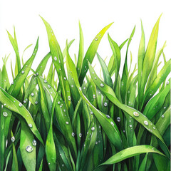 Obraz premium Fresh green grass glistens, wet with dew, bringing peace and renewal