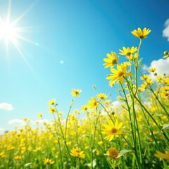 Obraz premium Tall yellow blooms stretching towards the sky, golden, summer