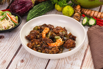 Manchirian breaded prawn with vegetables