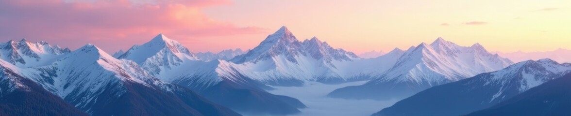 Snow-capped peaks glisten in the pale morning light, frosty, mountainous, sunrise