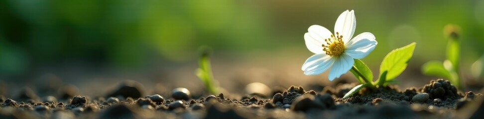 Obraz premium single white flower falls slowly towards the ground, bloom, white, strawberry