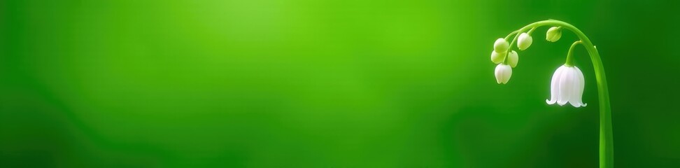 Single isolated lily of the valley on green background, flowers, plant, blossom