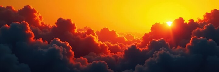 mystical black wavy clouds on a bright yellow background with red and orange shades, mystical clouds, wavy shapes, dreamy atmosphere