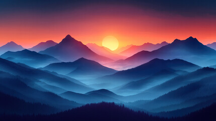 Obraz premium Vector backgrounds showcasing minimalist mountain silhouettes against soft gradients