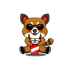 cute vector illustration of a raccon mascot holding a soft drink