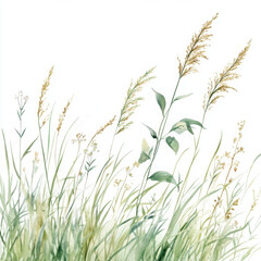 Watercolor grass shimmers with delicate and peaceful feeling
