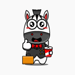 cute vector illustration of businessman zebra mascot