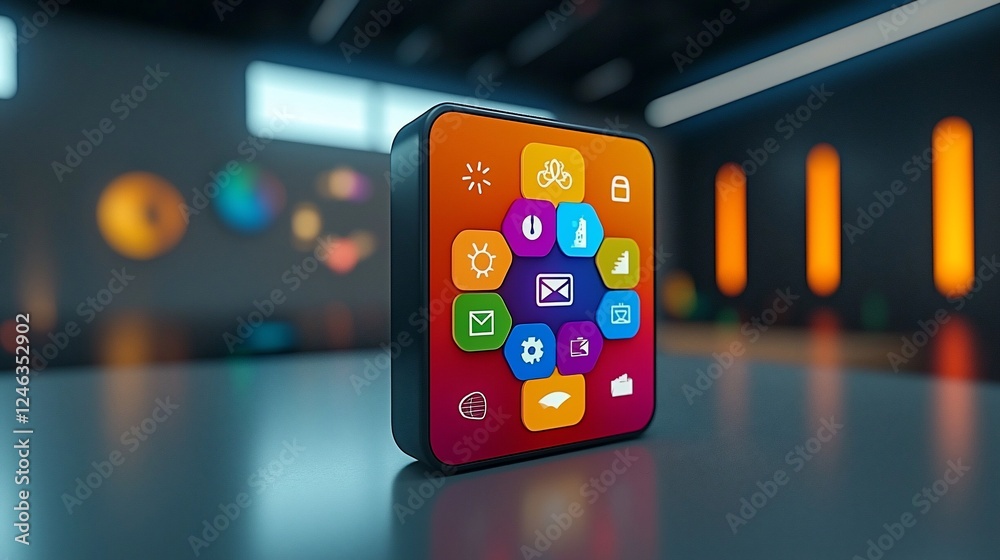 Poster smart device app icons interface futuristic room