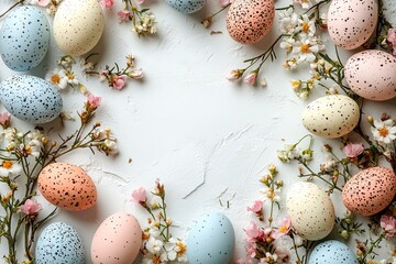 Obraz premium Colorful Easter Eggs Surrounded by Flowers and a Dragon Theme for Festive Decoration