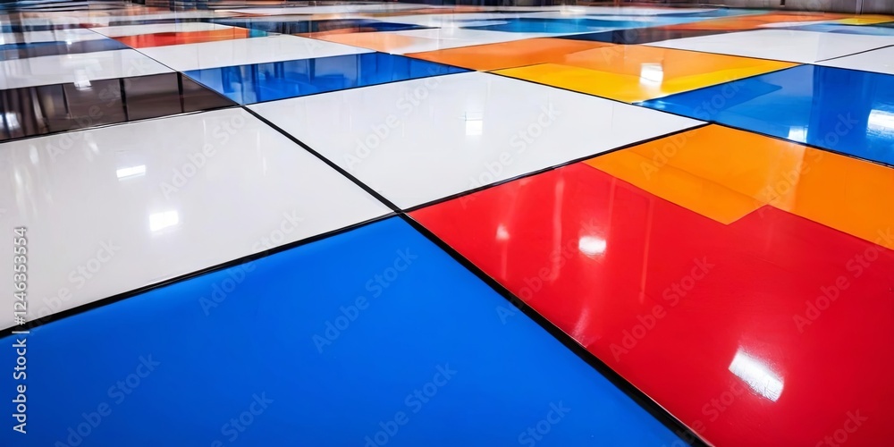 Poster a floor with a blue and red tile pattern
