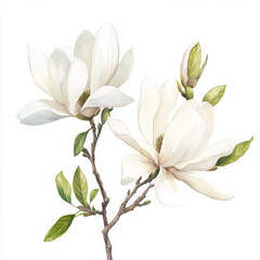 Illustration of white magnolia flowers with gentle, realistic charm