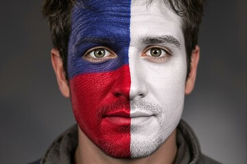 Charming French Man with French Flag Facial Art Portrait