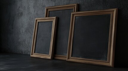 Three Empty Frames on a Black Background
