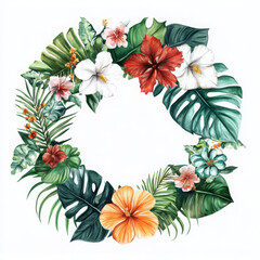 Realistic boho floral wreath painted with watercolor brings tropical vibe
