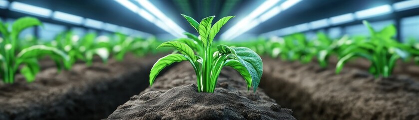 Fototapeta premium Explore the future of sustainable agriculture with this image showcasing a self-sustaining futuristic farm growing biofuel crops Witness AI-driven technology optimizing crop yields and resource