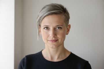 Stunning Portrait of a Female with Stylish Gray Sidecut Hairstyle