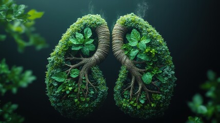 zero emissions day human lungs with green plants conceptual image