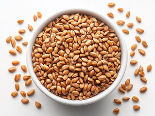 A serene and natural food shot of ears of grain in a rustic setting