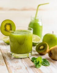 Kiwi and green apple juice enhancing wellbeing with refreshing ingredients
