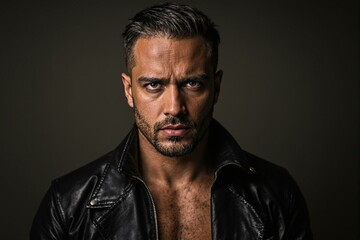 Fototapeta premium Powerful Male Portrait in Leather Attire