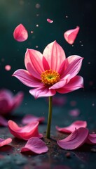 Delicate flower petals falling from a broken lens, flower, fragments