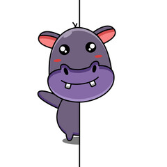 cute vector illustration of peeking hippo mascot