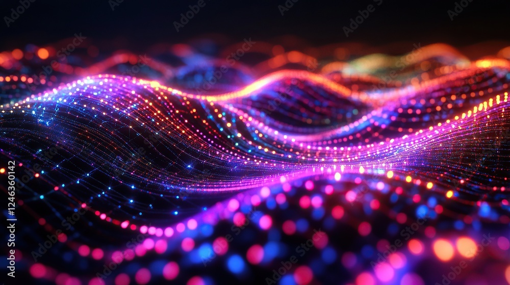 Poster a mesmerizing array of fractal patterns glowing against a dark backdrop