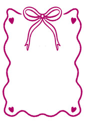 Frame ribbon bow with coquette style doodle fit for birthday lunch dinner engagement wedding event gathering occasion invitation and flyers in pink fuchsia