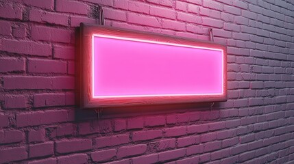 Illuminated Pink Wooden Signboard Against a Brick Wall Displaying Atmospheric Glow and Soft Lighting in an Indoor Setting