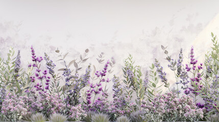 border frame with lavender springs and herbs