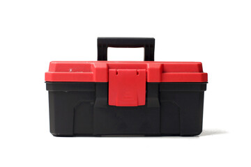 Red and black mini tool box isolated on white background