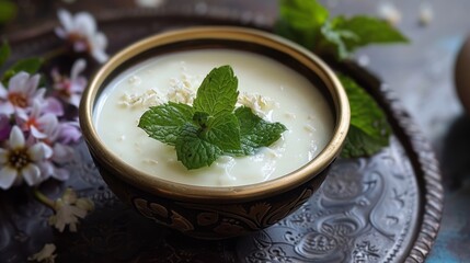 Refreshing Laban Yogurt Drink with Fresh Garnish