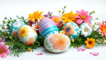 Artful Easter Still Life: Vibrant Eggs, Blooms, and Textures