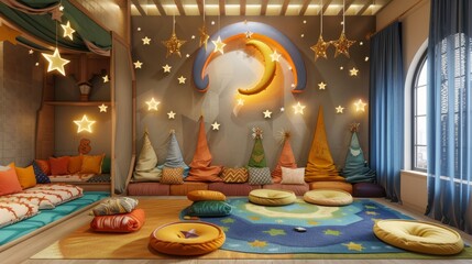 Colorful Ramadan-Themed Child's Room with Star Decorations