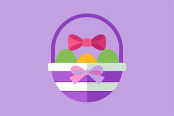 Fototapeta premium Joyful Easter Basket Overflowing with Decorated Eggs bow cute bunny candy spring