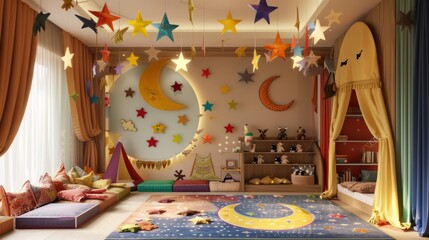 Colorful Ramadan-Themed Child's Room with Star Decorations