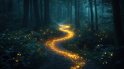 Fototapeta premium Enchanted Forest Path: A Mystical Journey Through Nature's Glow