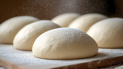 Fototapeta premium Pile of Flour-Dusted Dough Balls Ready for Baking