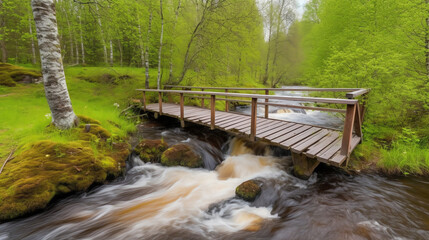 Obraz premium Rushing River Footbridge