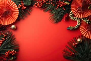 Vibrant Chinese New Year Theme with Decorative Elements and Snake Accents